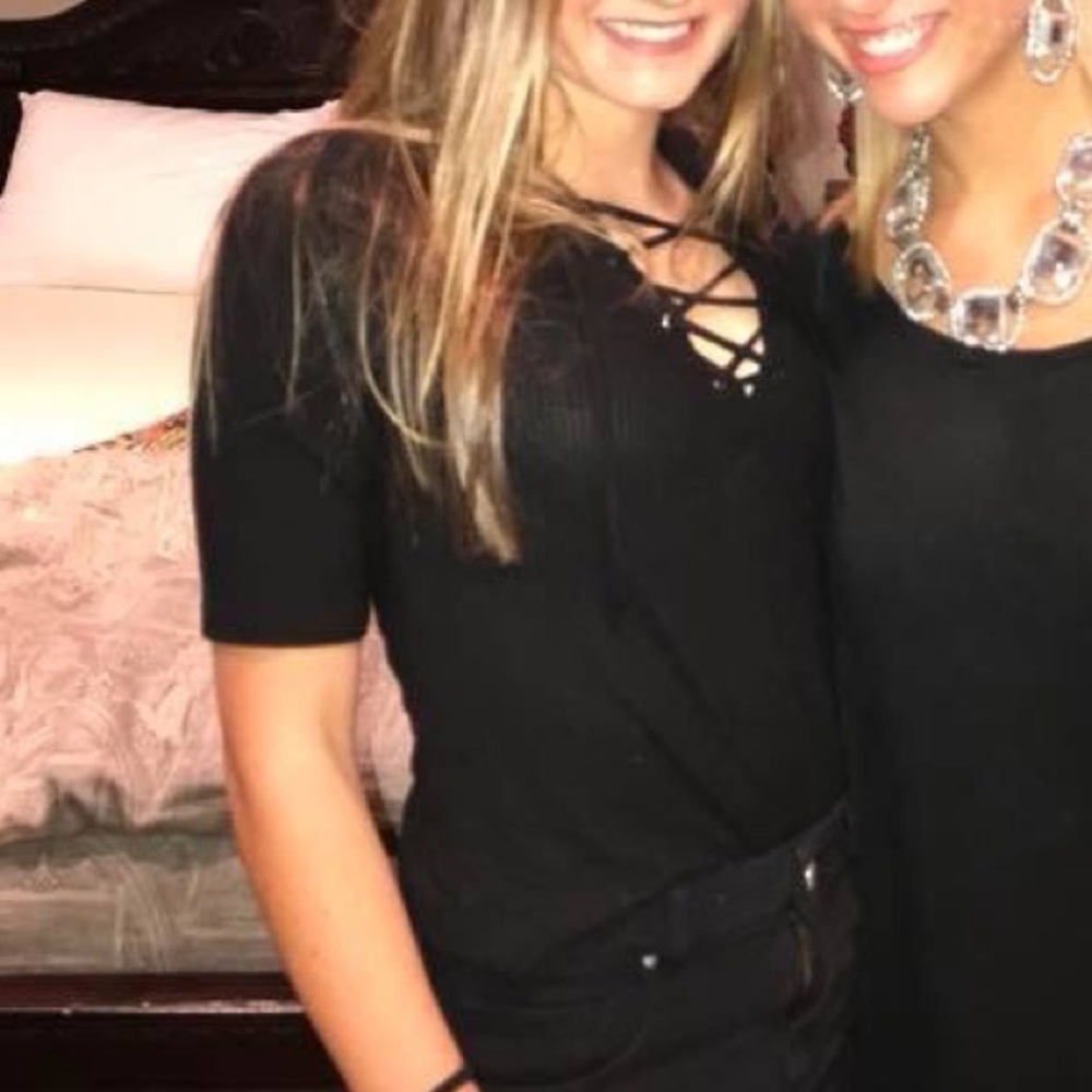 Black draw strings in front shirt